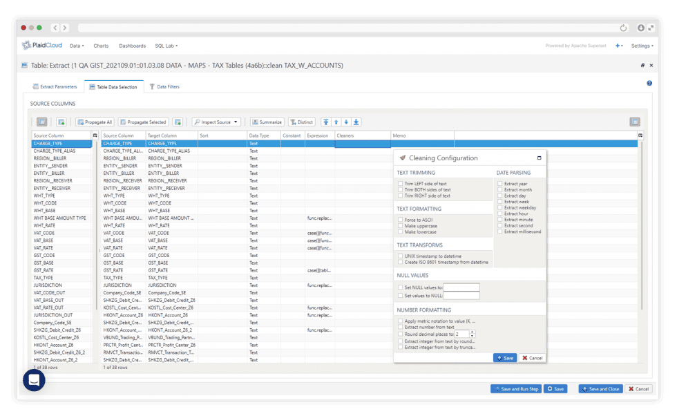 Data cleaning configuration