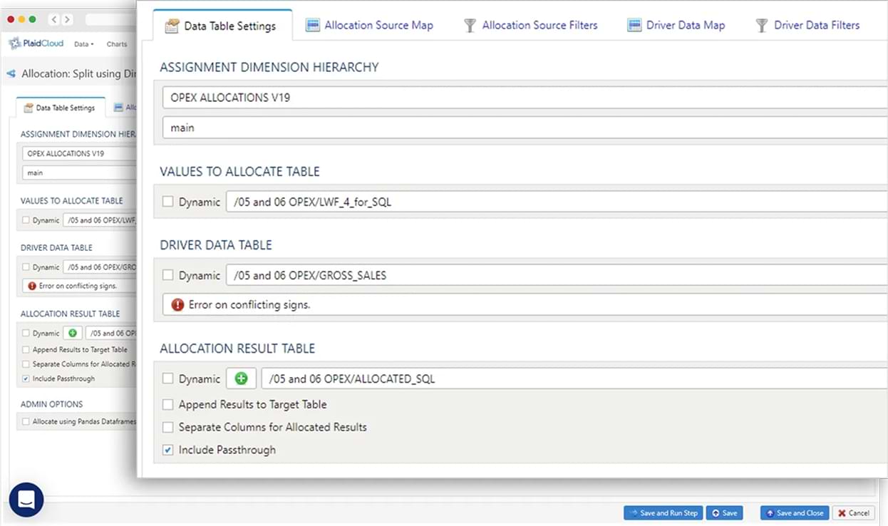 PlaidCloud allocation transform configuration