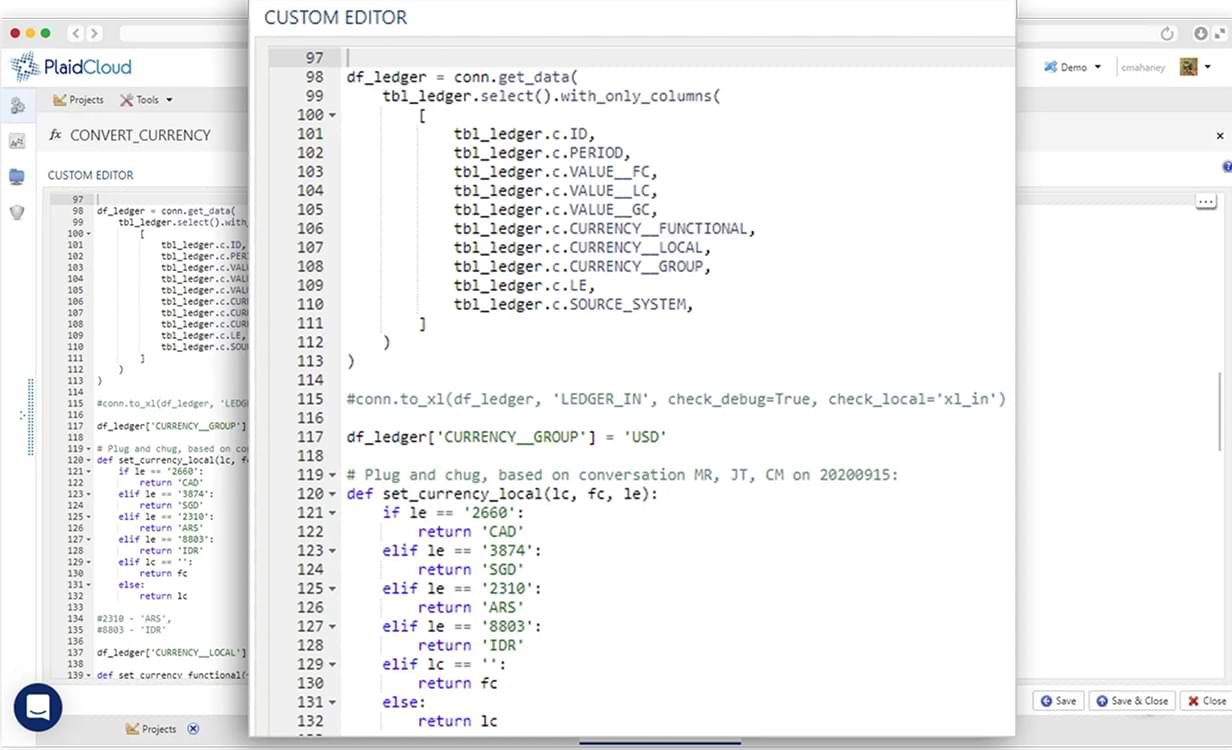 PlaidCloud user-defined function editor