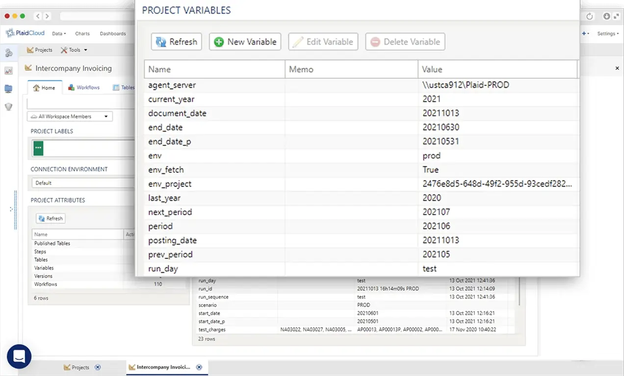 PlaidCloud project variables editor